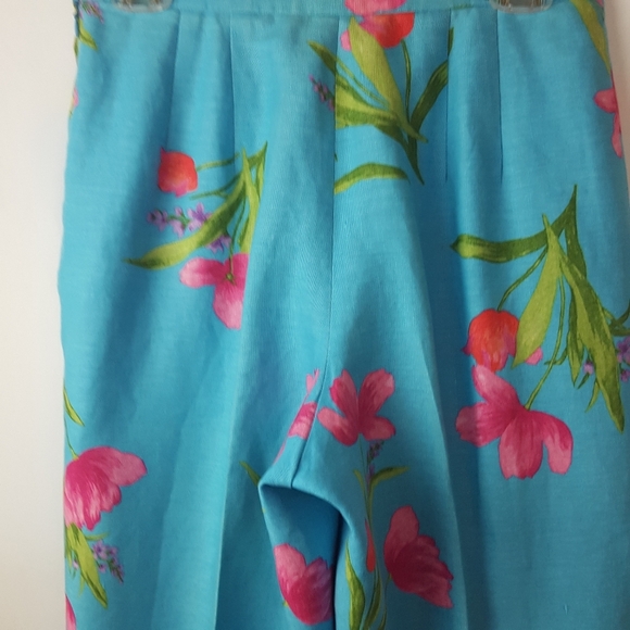 Talbots Linen tropical print pants Blue Floral - Picture 9 of 15